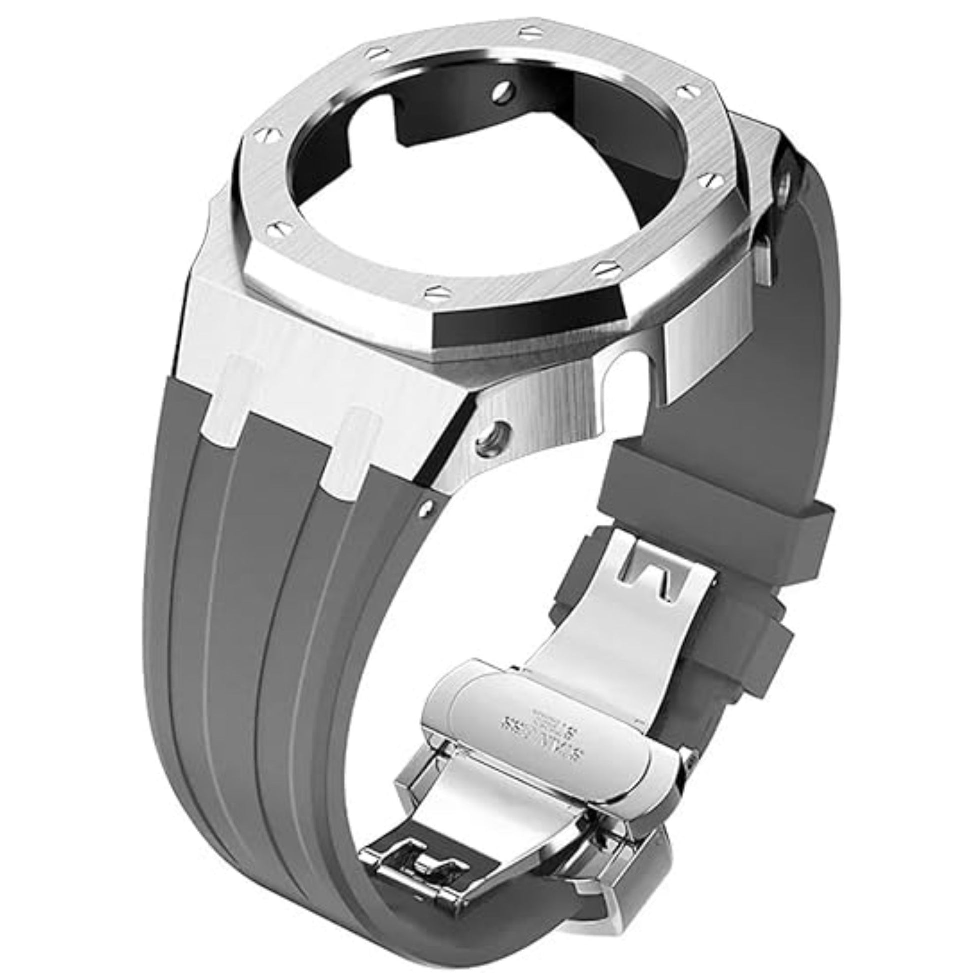 Metal Mod Kit Watchband and Metal Case for G-shock GA-2100 and GA-2110/BA-2100 Casioak (Grey Strap + Metal Case)
