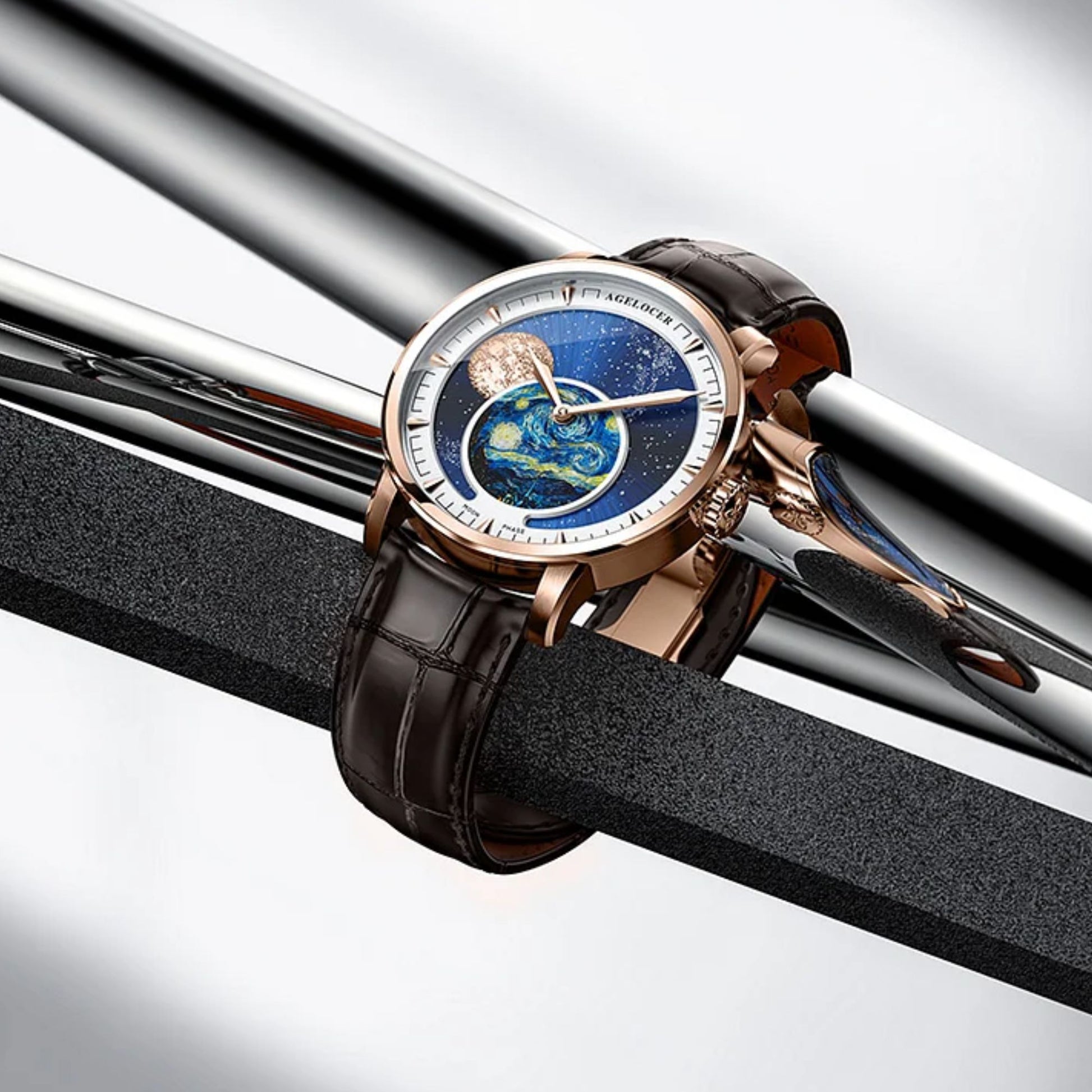 Agelocer Astronomer Men's Automatic Mechanical Glaxy Moonphase Watch