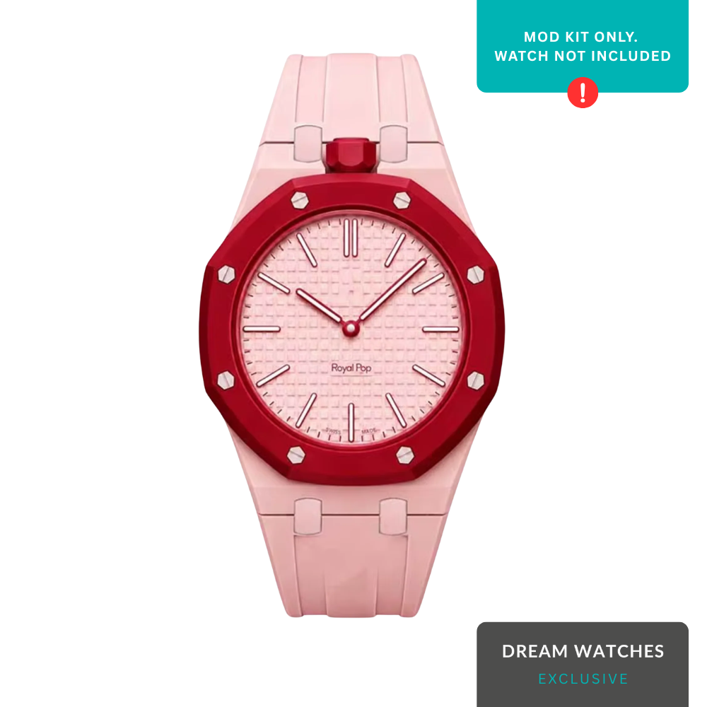 AP Swatch Watch Modkit Case & Strap | Bioceramic Case | FKM High Quality Rubber Bracelet | Butterfly Clasp (Light Pink)