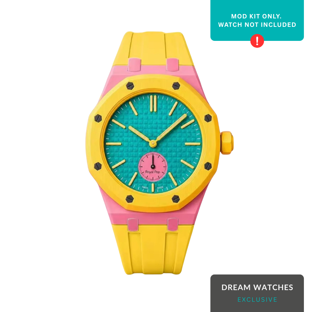 AP Swatch Watch Modkit Case & Strap | Bioceramic Case | FKM High Quality Rubber Bracelet | Butterfly Clasp (Yellow/Pink)