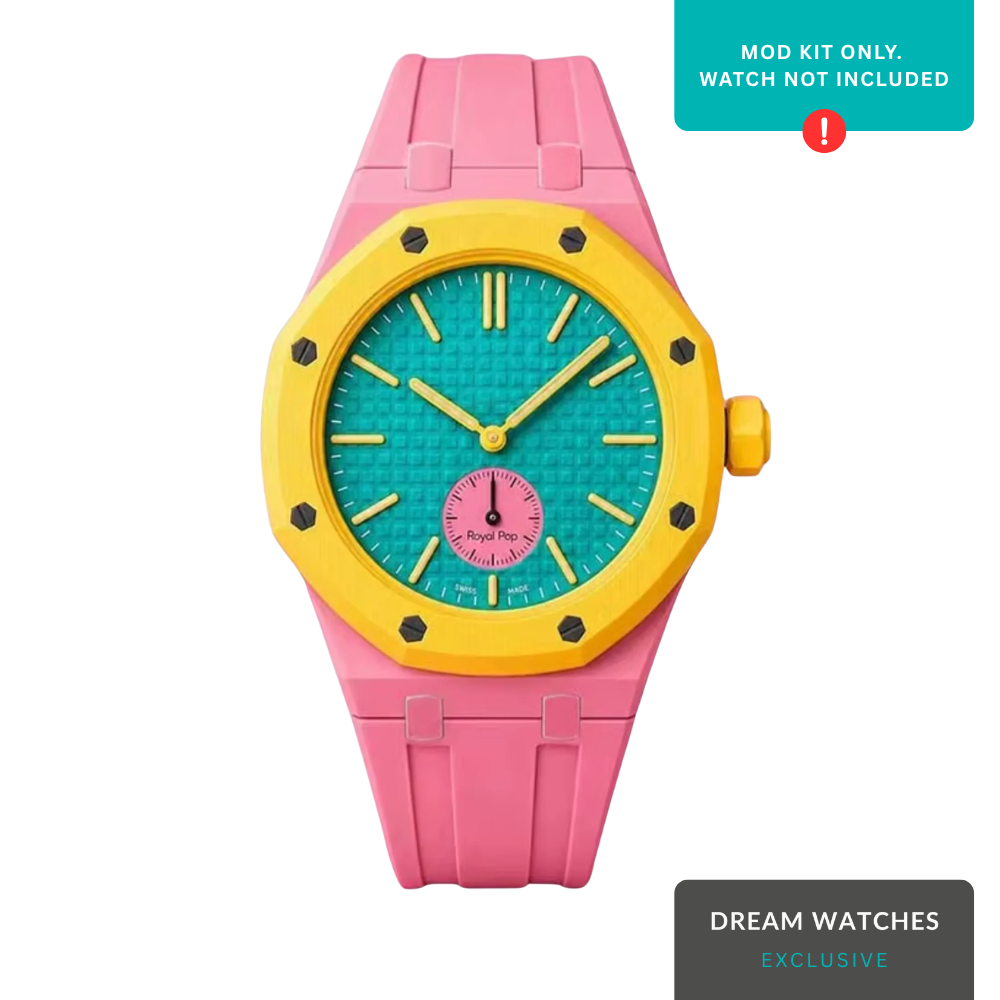 AP Swatch Watch Modkit Case & Strap | Bioceramic Case | FKM High Quality Rubber Bracelet | Butterfly Clasp (Pink)