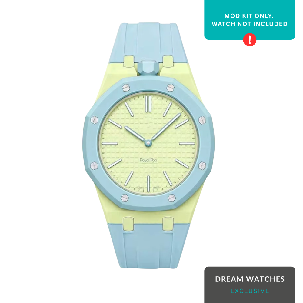 AP Swatch Watch Modkit Case & Strap | Bioceramic Case | FKM High Quality Rubber Bracelet | Butterfly Clasp (Iceblue/Ivory)
