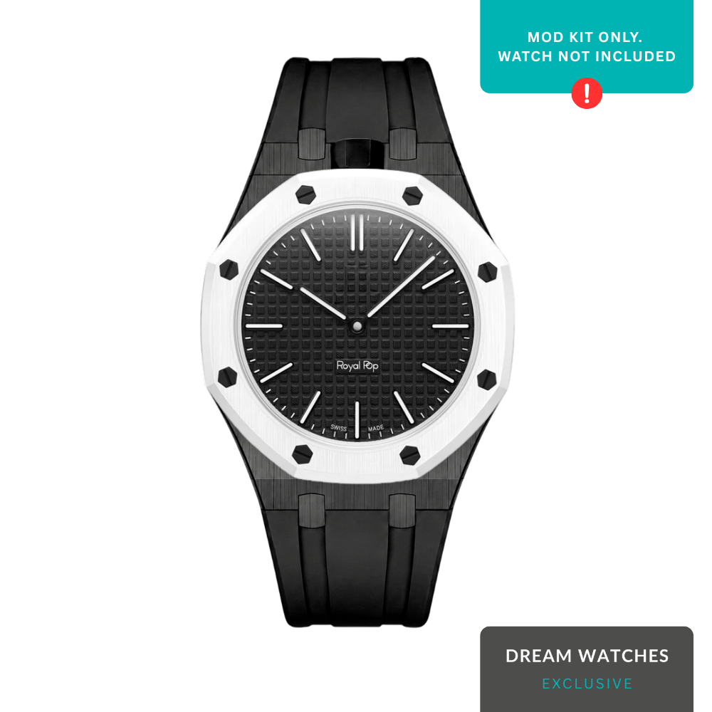 AP Swatch Watch Modkit Case & Strap | Stainless Steel Case | FKM High Quality Rubber Bracelet | Butterfly Clasp (Full Black))