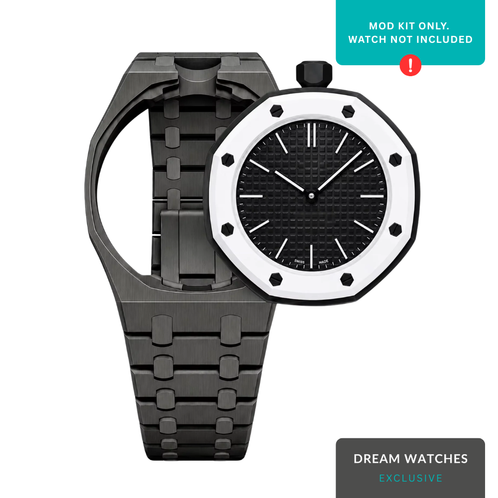 AP Swatch Watch Strap Stainless Steel Case | Stainless Steel Bracelet  | Butterfly Clasp (Black) Crown At 12 Postion