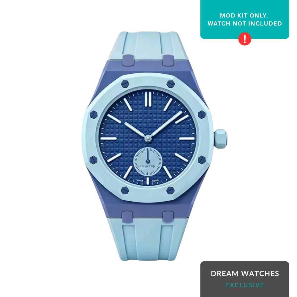 AP Swatch Watch Modkit Case & Strap | Bioceramic Case | FKM High Quality Rubber Bracelet | Butterfly Clasp (Iceblue/Navy)
