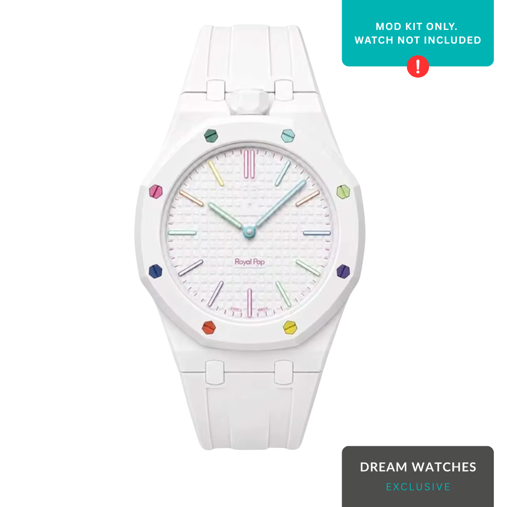 AP Swatch Watch Modkit Case & Strap | Bioceramic Case | FKM High Quality Rubber Bracelet | Butterfly Clasp (White)