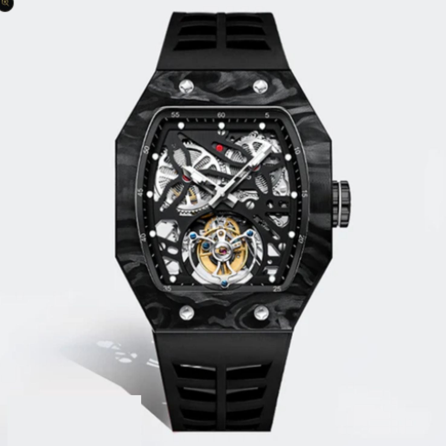 AESOP Carbon Fiber Bezel Tonneau Case Skeleton Tourbillon Watch 7036