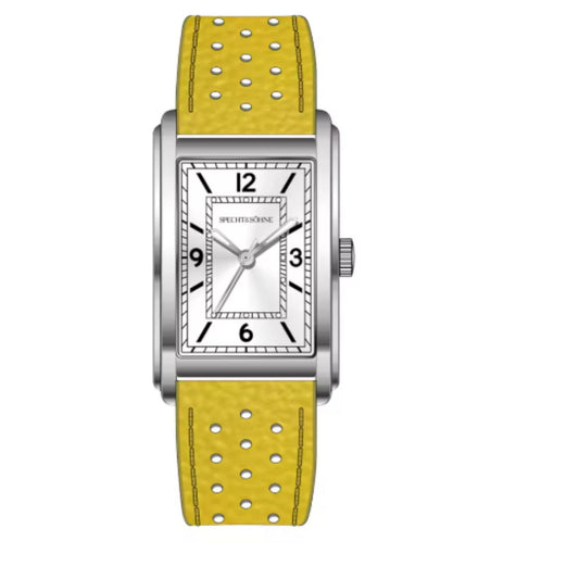 Specht & Söhne Square Japanese Ultrathin VH31 Movt Unisex Watch - White/ yellow