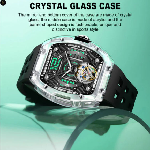AESOP Transparent Crystal Tonneau Watch Original diamond tourbillon movement watch 7043