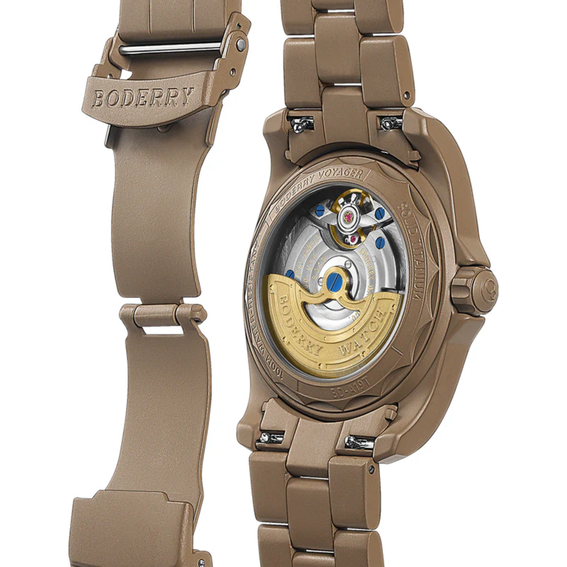 VOYAGER S72 – 72-Hour Power Reserve Titanium Automatic Field Watch, 100M Water Resistant | Desert Tan/Bracelet