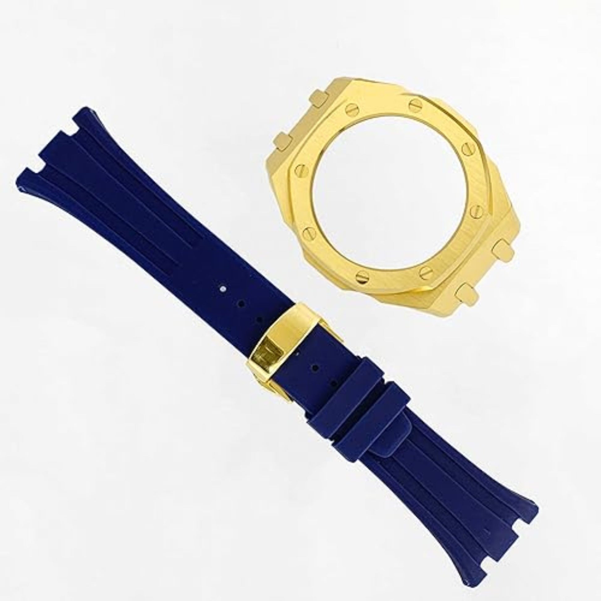 Mod Kit Metal Watchband and Metal Case for G-shock GM-2100 and GM-2110/B-2100 " Casioak (Blue With Golden]