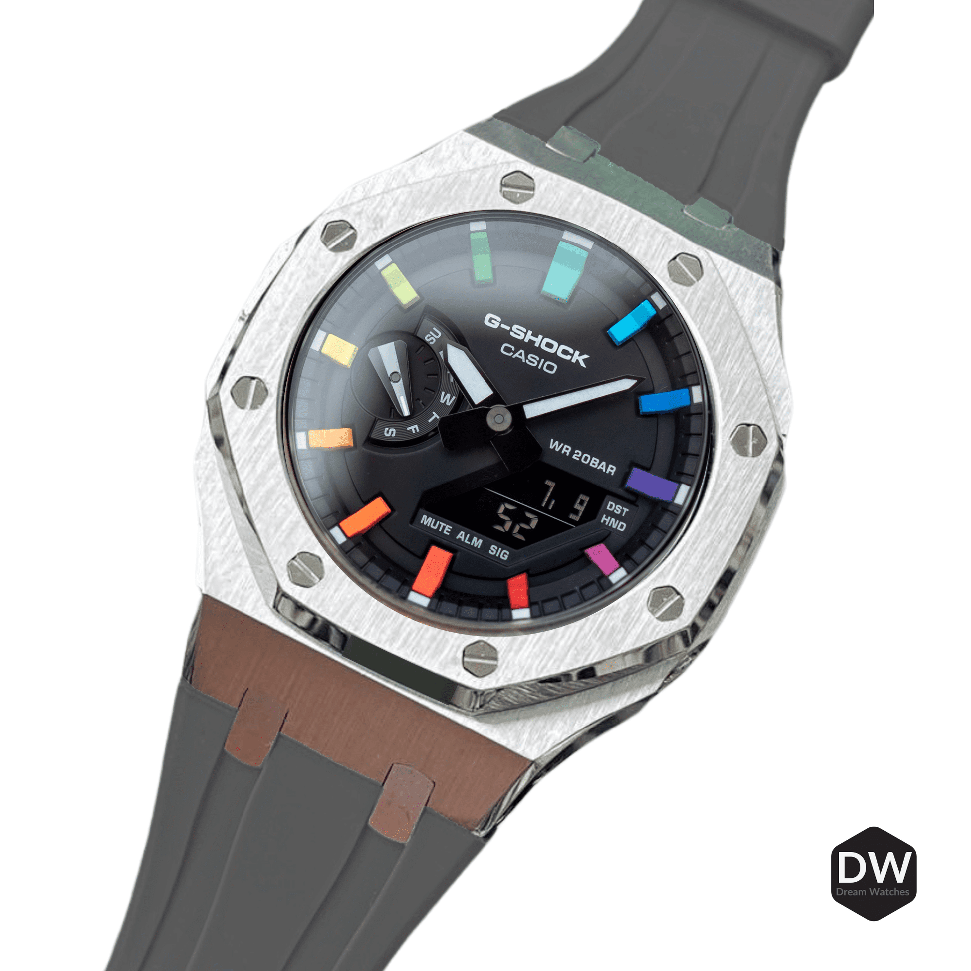 Mod Kit Metal Watchband and Metal Case for G-shock GM-2100 and GM-2110/BA-2100 " Casioak" (Grey- Bracelet)