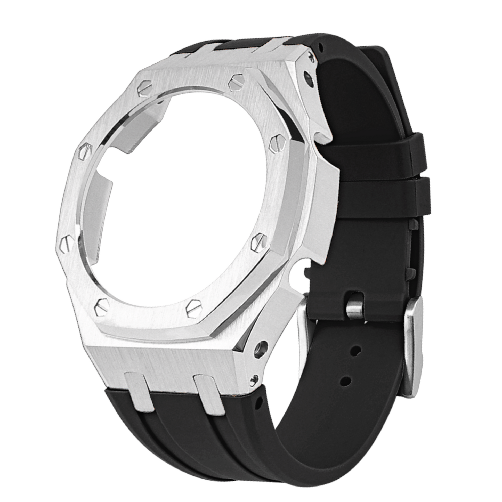 Mod Kit Metal Watchband and Metal Case for G-shock GM-2100 and GM-2110/B-2100 " Casioak" (Black Bracelet)