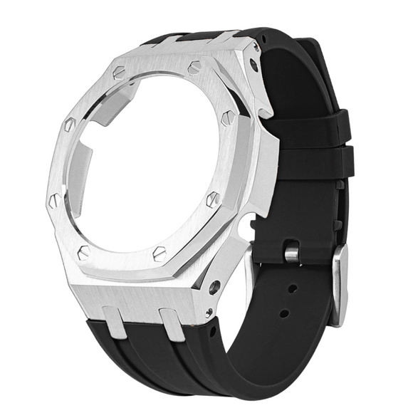 Metal Mod Kit Watchband and Metal Case for G-shock GA-2100 and GA-2110/BA-2100 Casioak (Black Strap + Metal Case)