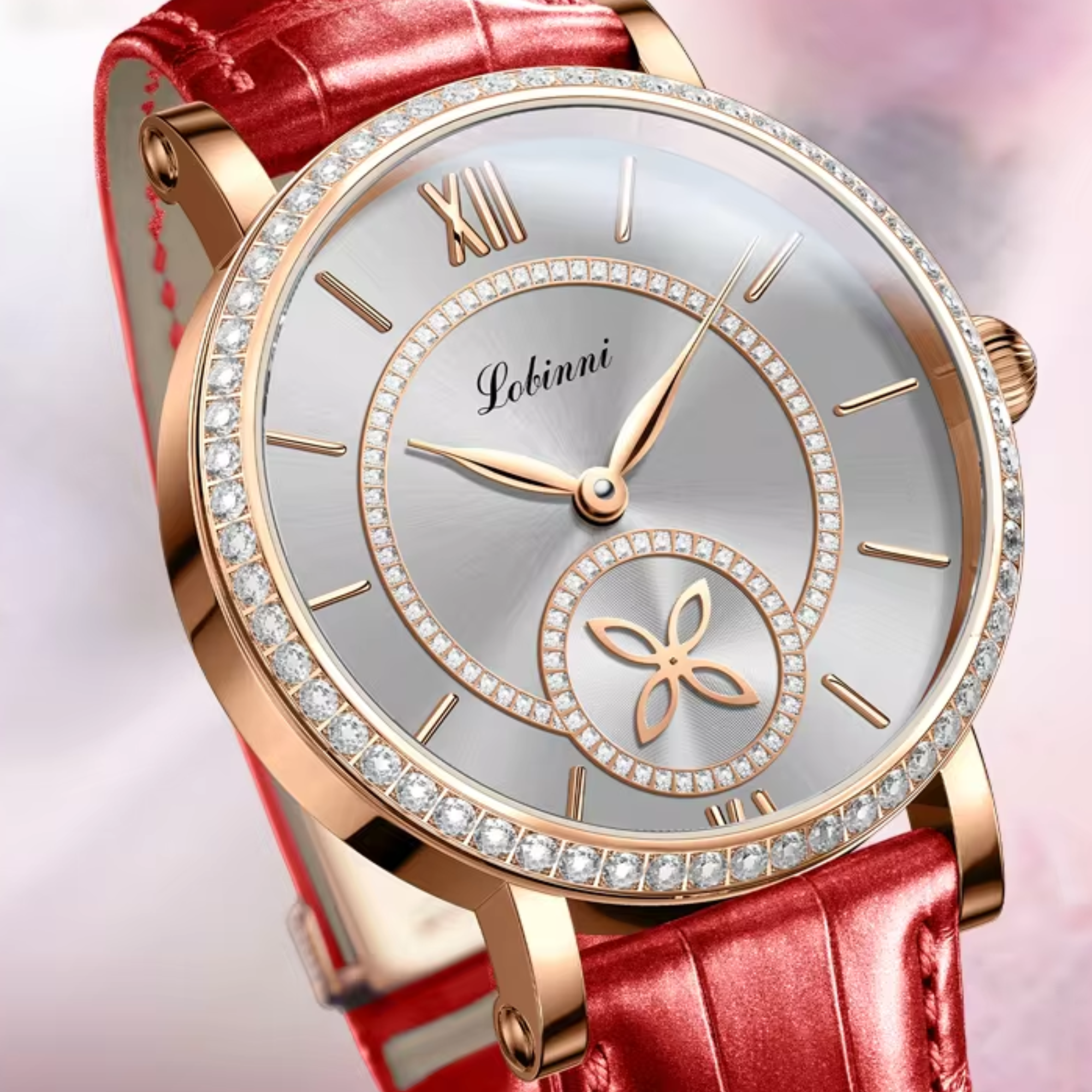 LOBINNI Watch For Women Sunray-Dial Zircon Seagull Movement Automatic Mechanical Wrist Watch Woman - 2073