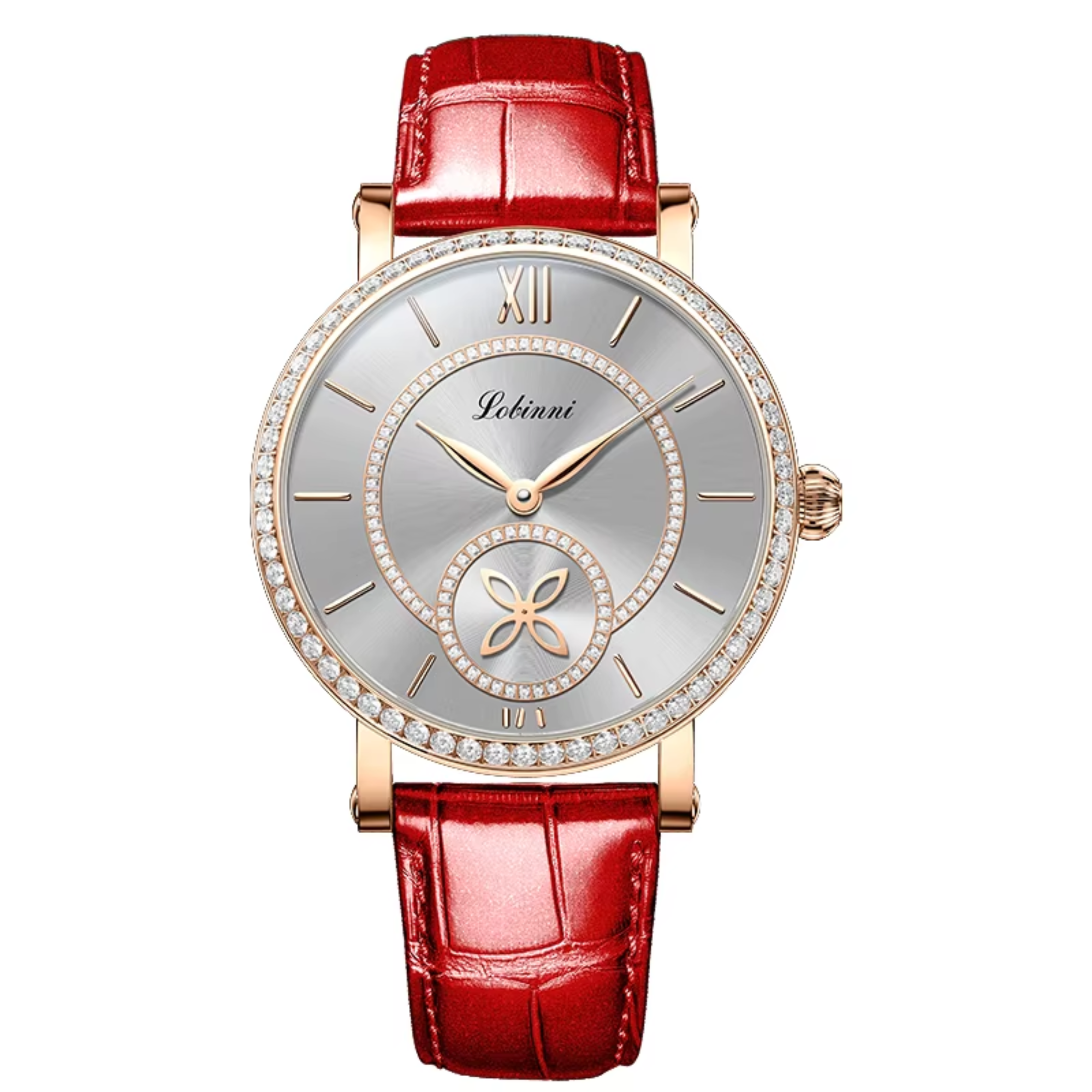 LOBINNI Watch For Women Sunray-Dial Zircon Seagull Movement Automatic Mechanical Wrist Watch Woman - 2073