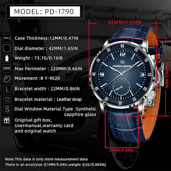 PAGANI DESIGN PD-1790 Men's Watches Chronograph Stainless Steel 42mm Sports Wrist Watch for Men