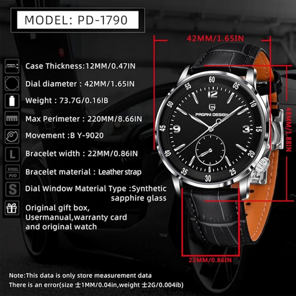 PAGANI DESIGN PD-1790 Men's Watches Chronograph Stainless Steel 42mm Sports Wrist Watch for Men