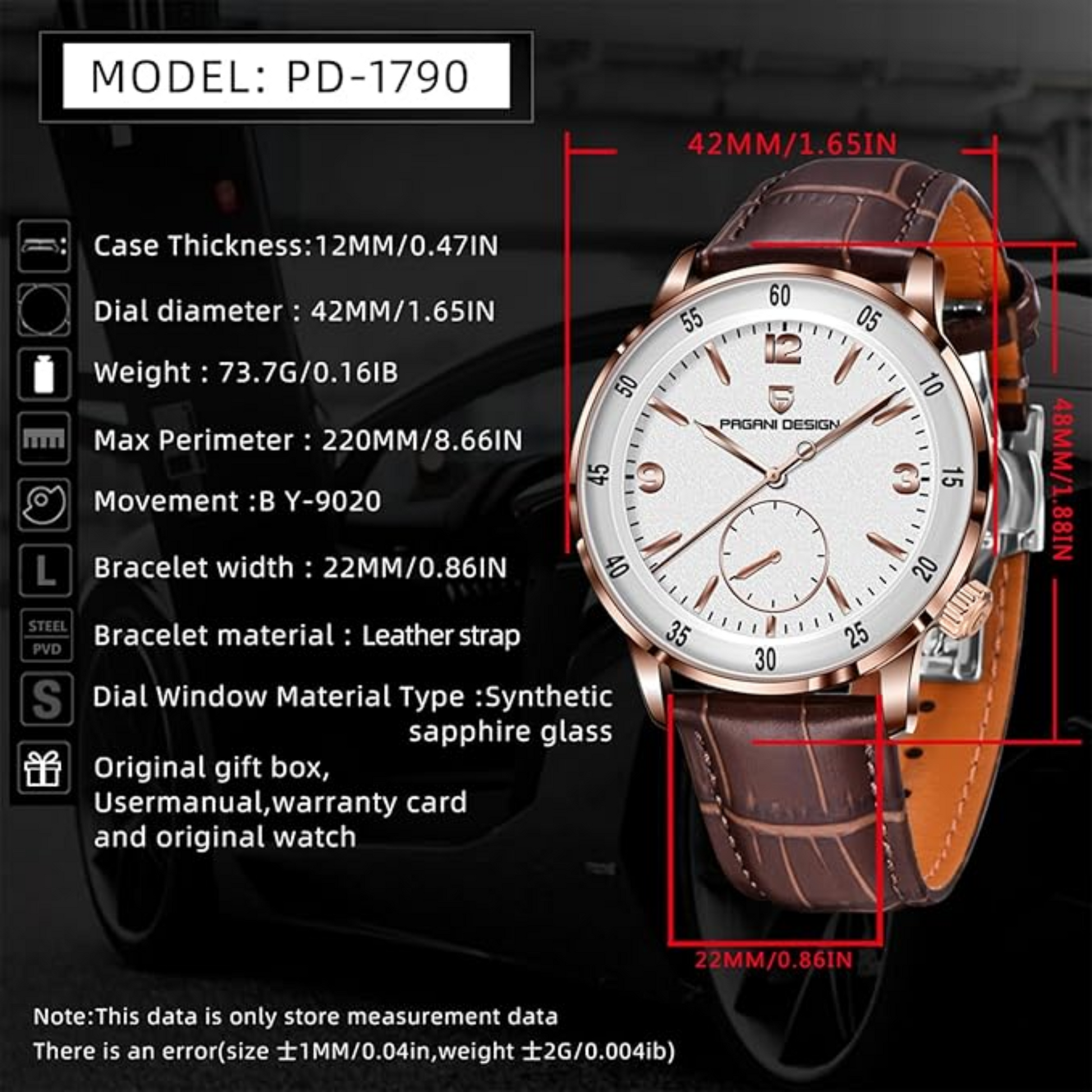 PAGANI DESIGN PD-1790 Men's Watches Chronograph Stainless Steel 42mm Sports Wrist Watch for Men