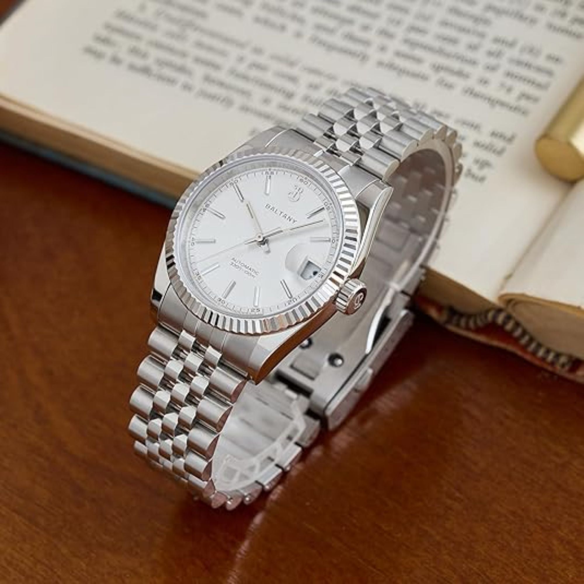 S4084 DJ Dress Watch for Men NH35 Movement Retro 36MM Automatic Wristwatch with Fluted Bezel