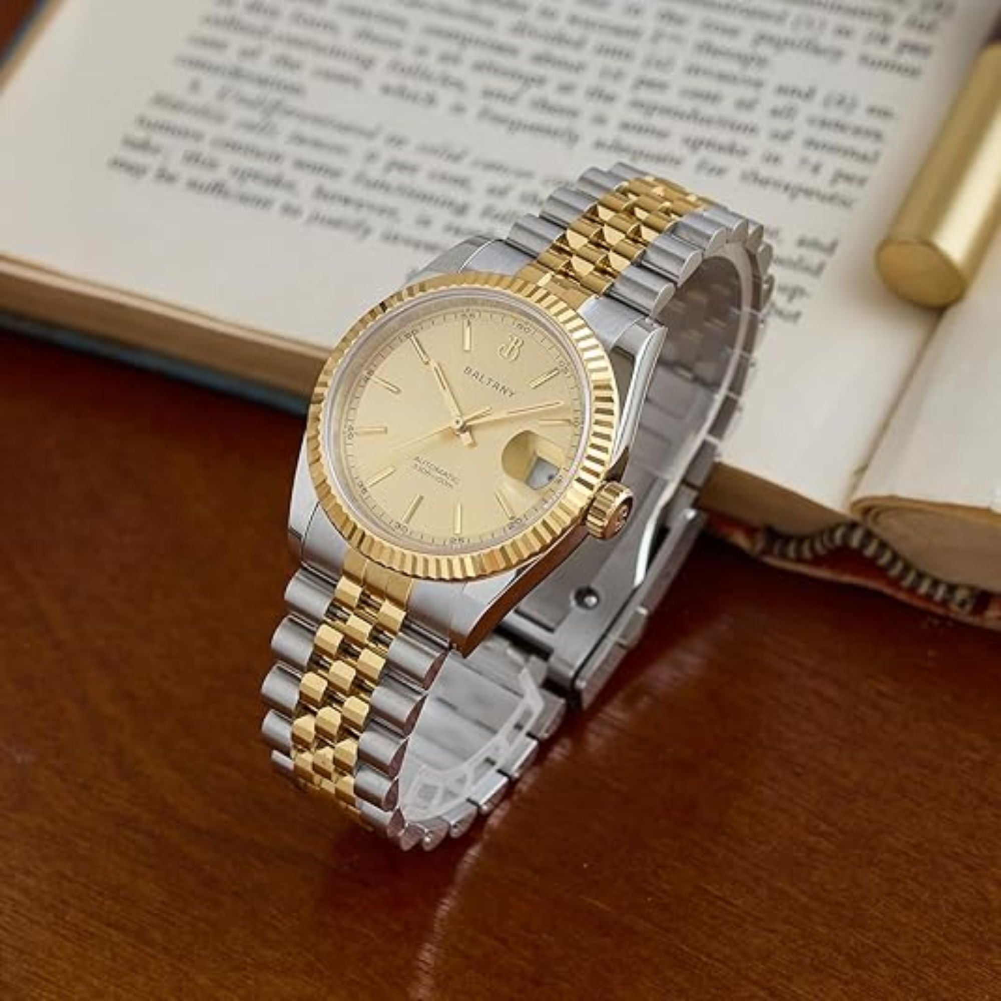 S4084 DJ Dress Watch for Men NH35 Movement Retro 36MM Automatic Wristwatch with Fluted Bezel