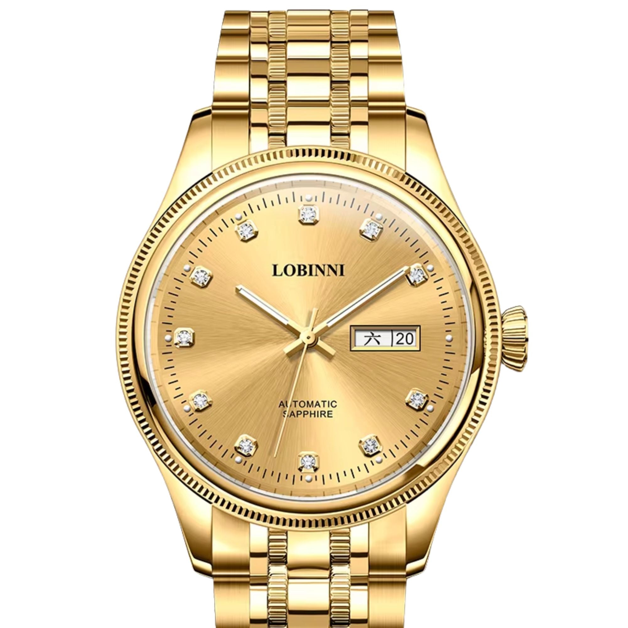 LOBINNI Luxury Golden Wrist Watch Men with Coin Bezel