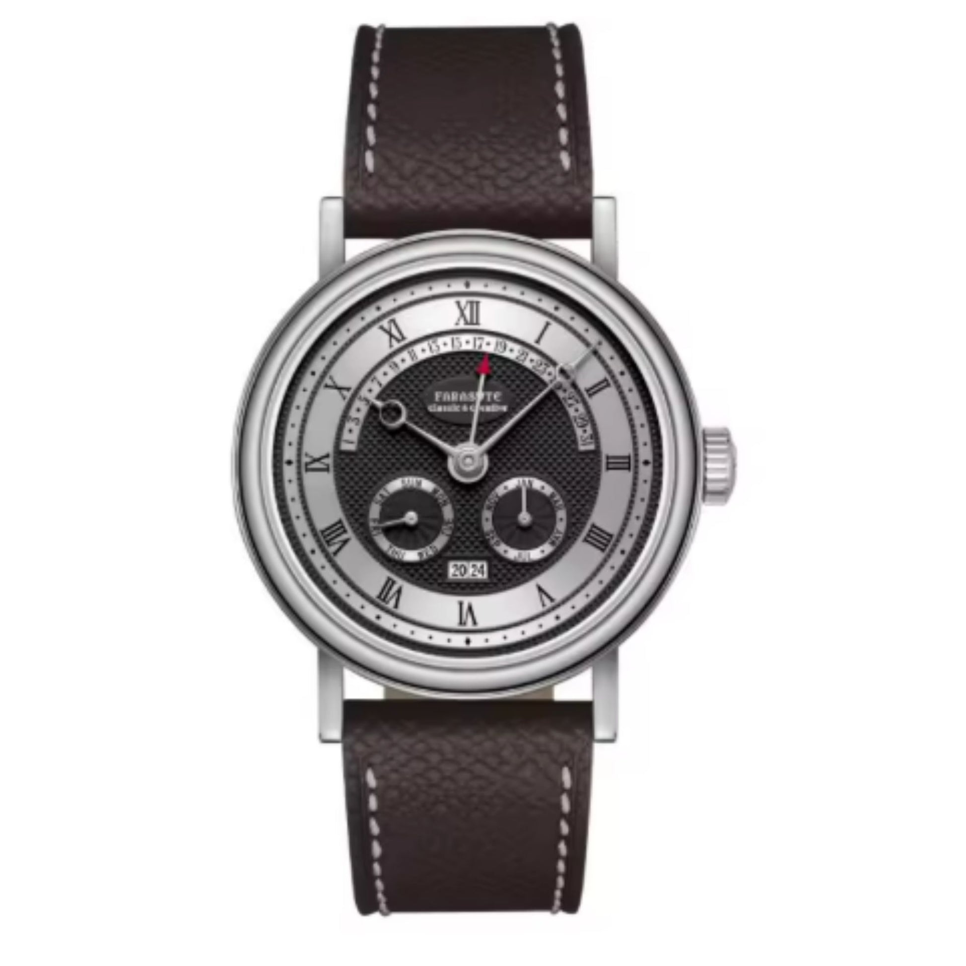 FARASUTE Mens Automatic 38mm Vintage Mechanical Wristwatch Sapphire crystal Multifunction Flyback Function Year Month Week