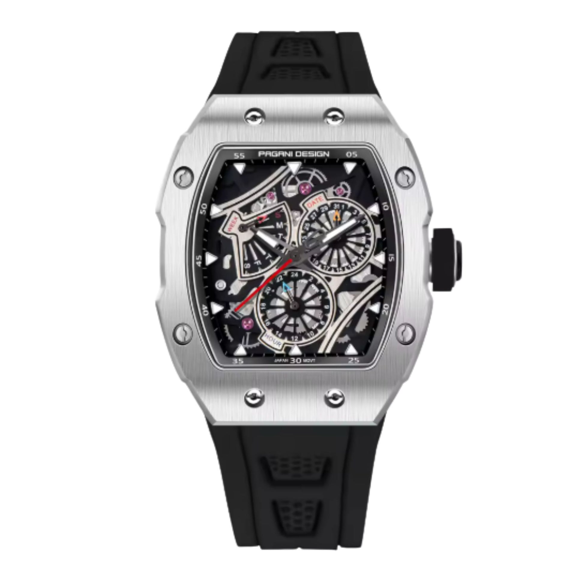 Pagani Design PD-YS012 Tonneau Watch Men's 41MM 50M Japan VH88 Quartz Watch Sapphire Crystal Stainless Steel
