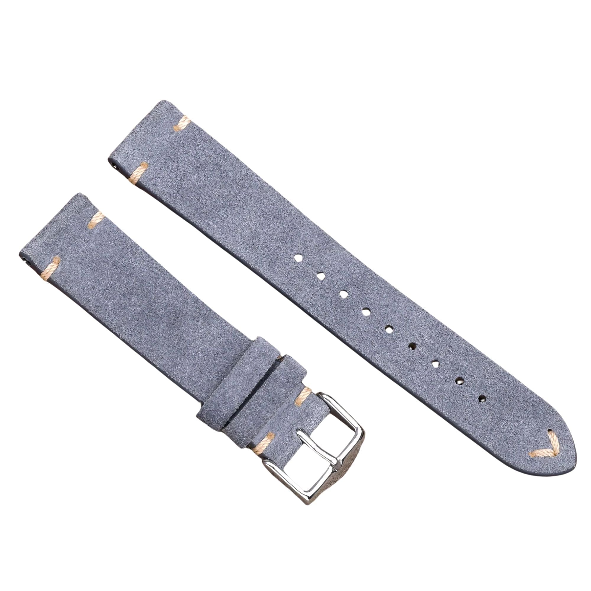 Suede Handmade Leather Watch Strap with Quick Release 20mm - Grey