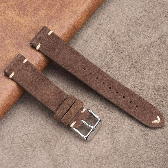 Suede Handmade Leather Watch Strap with Quick Release 20mm - Dark Brown