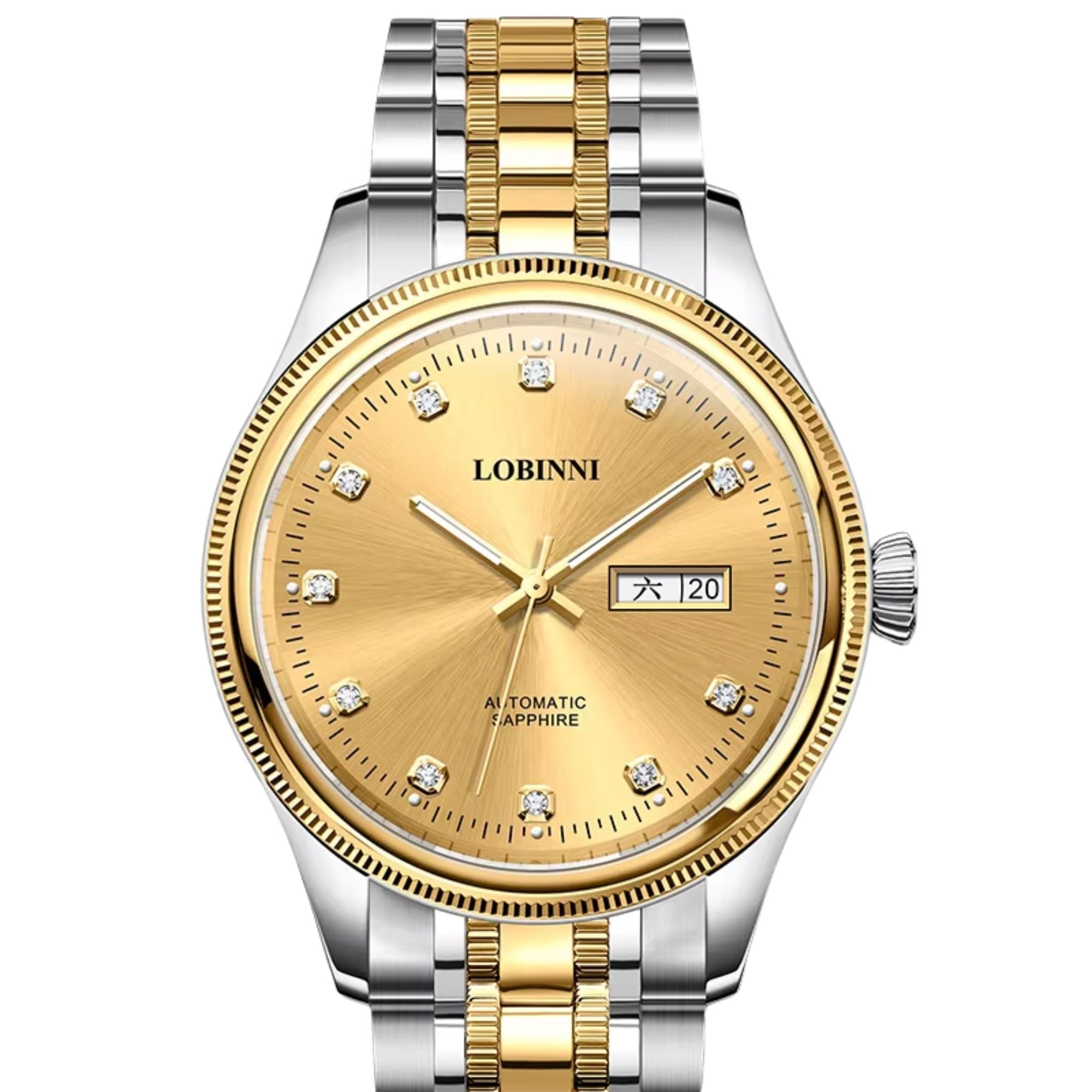 LOBINNI Luxury Golden Wrist Watch Men with Coin Bezel