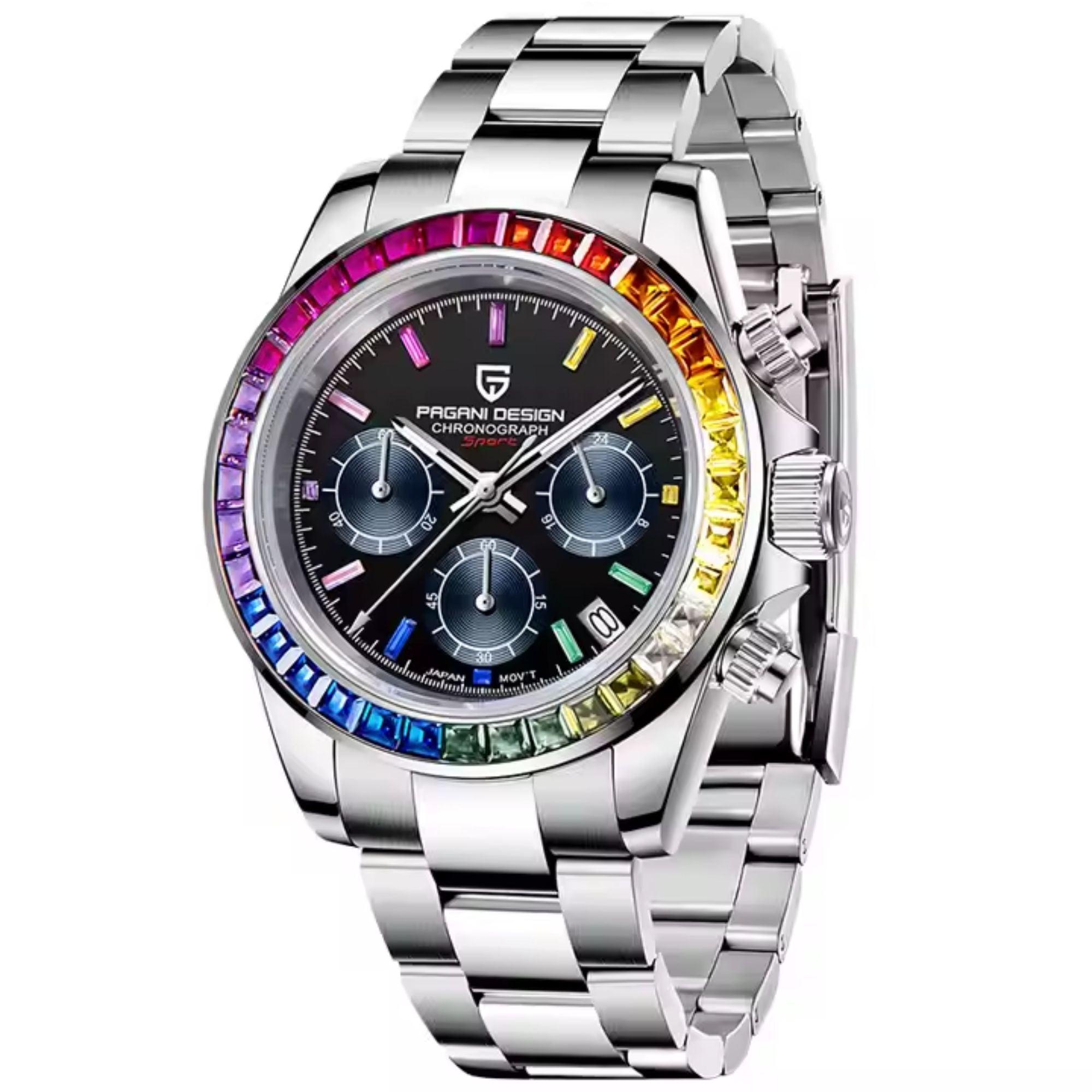 PAGANI DESIGN PD-1644 Men's Quartz Watches Chronograph Sports Wrist Watch with VK63 Movement Sapphire Glass Waterproof Stainless Steel Strap Ceramic Bezel