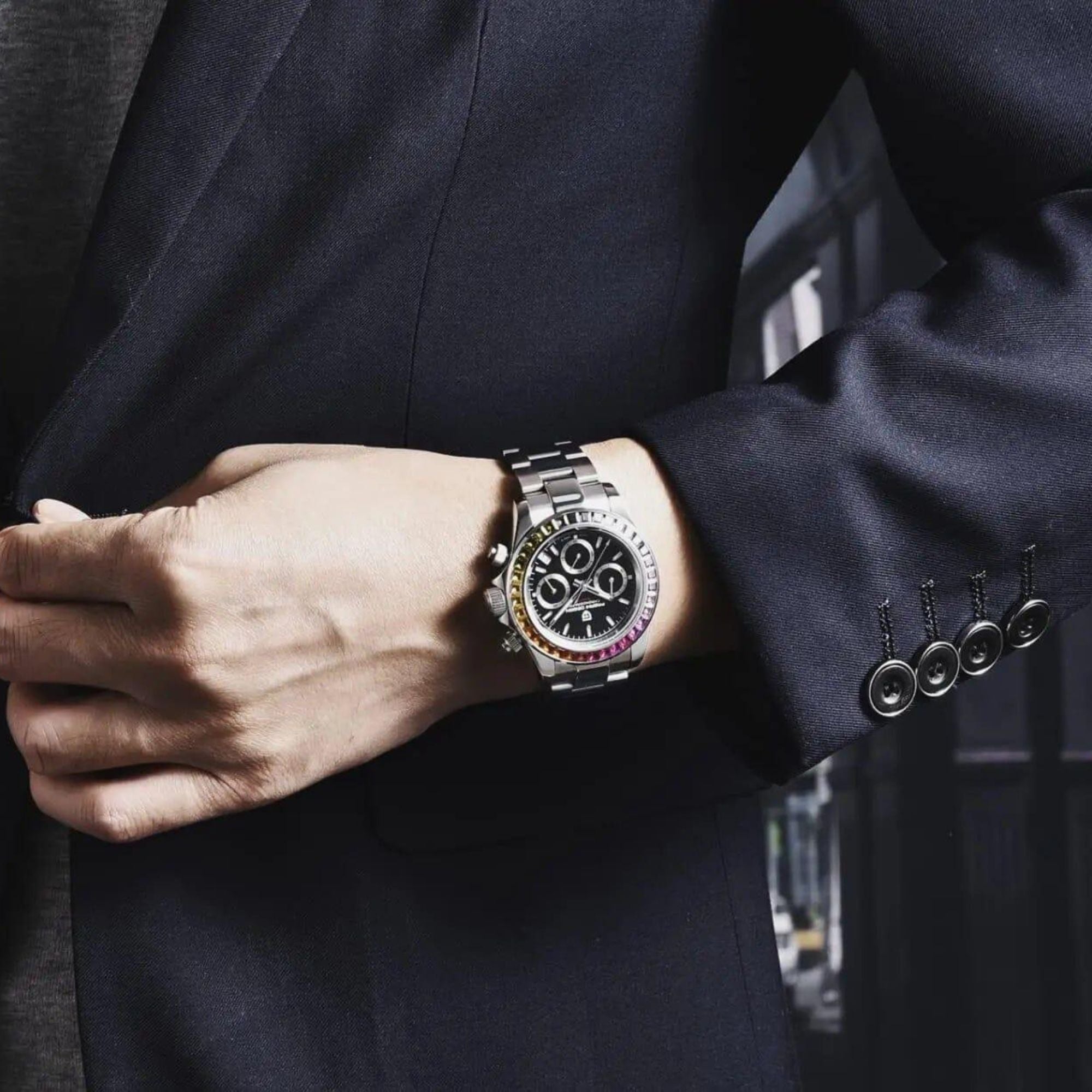 PAGANI DESIGN PD-1644 Men's Quartz Watches Chronograph Sports Wrist Watch with VK63 Movement Sapphire Glass Waterproof Stainless Steel Strap Ceramic Bezel
