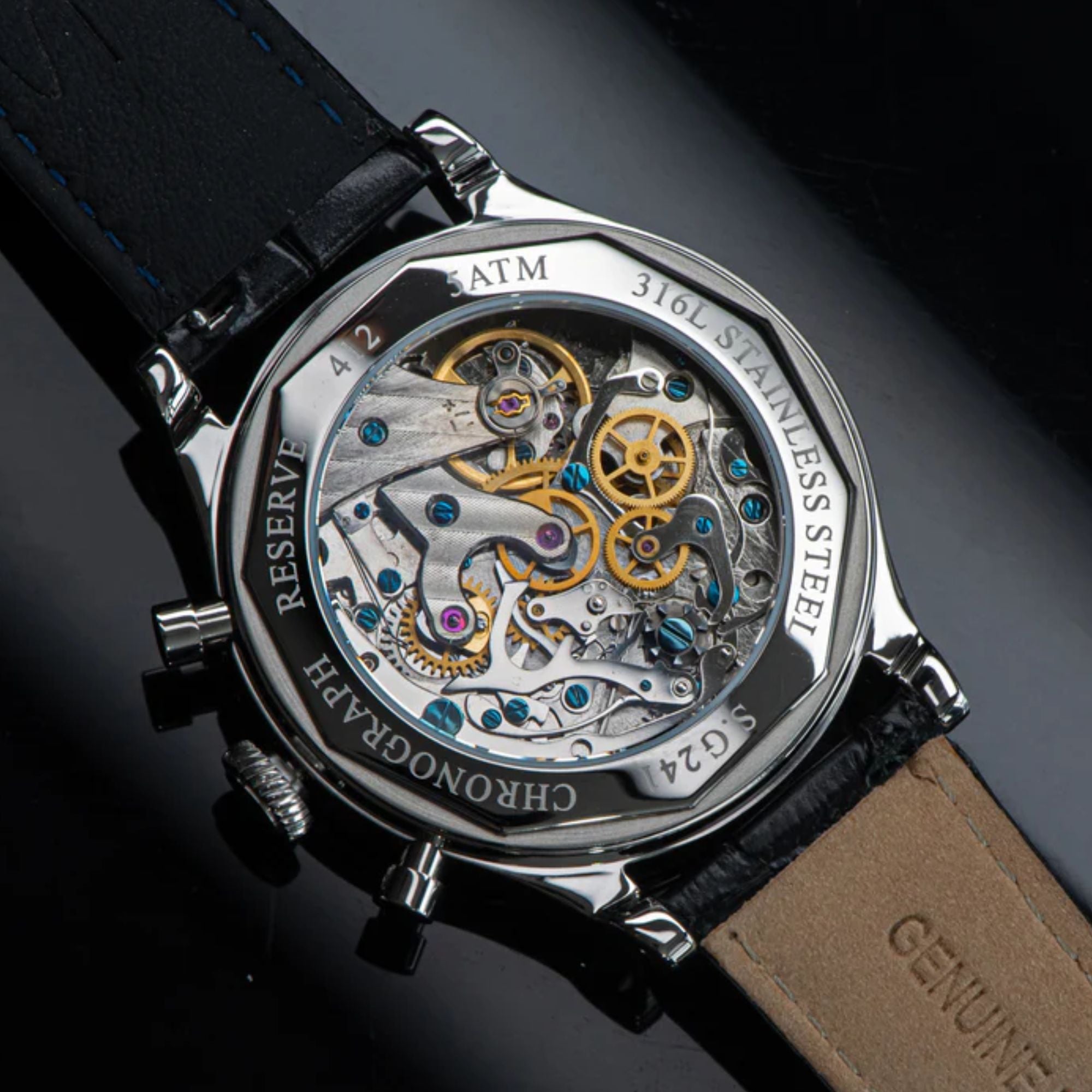 Sugess S438 with Power Reseve ST1906 Sapphire Chrono Mechanical Mens Watch