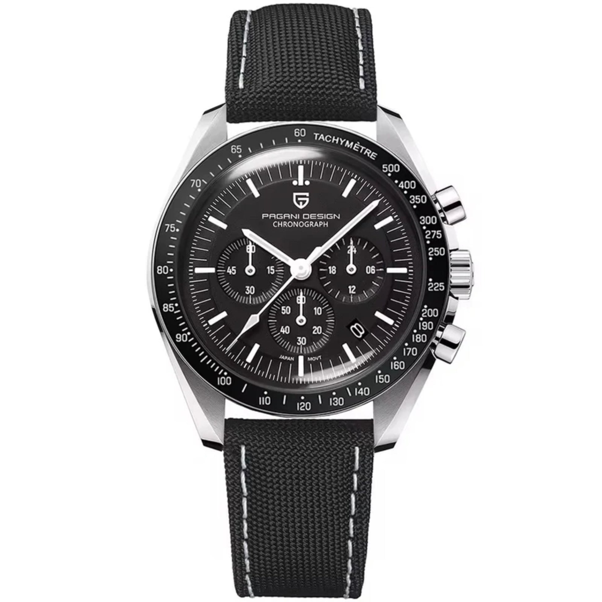 Pagani Design PD-1701 40mm Mens Waterproof Watch with Seiko VK-63 Movement (Speedmaster) "The Moon Watch" - Black Band