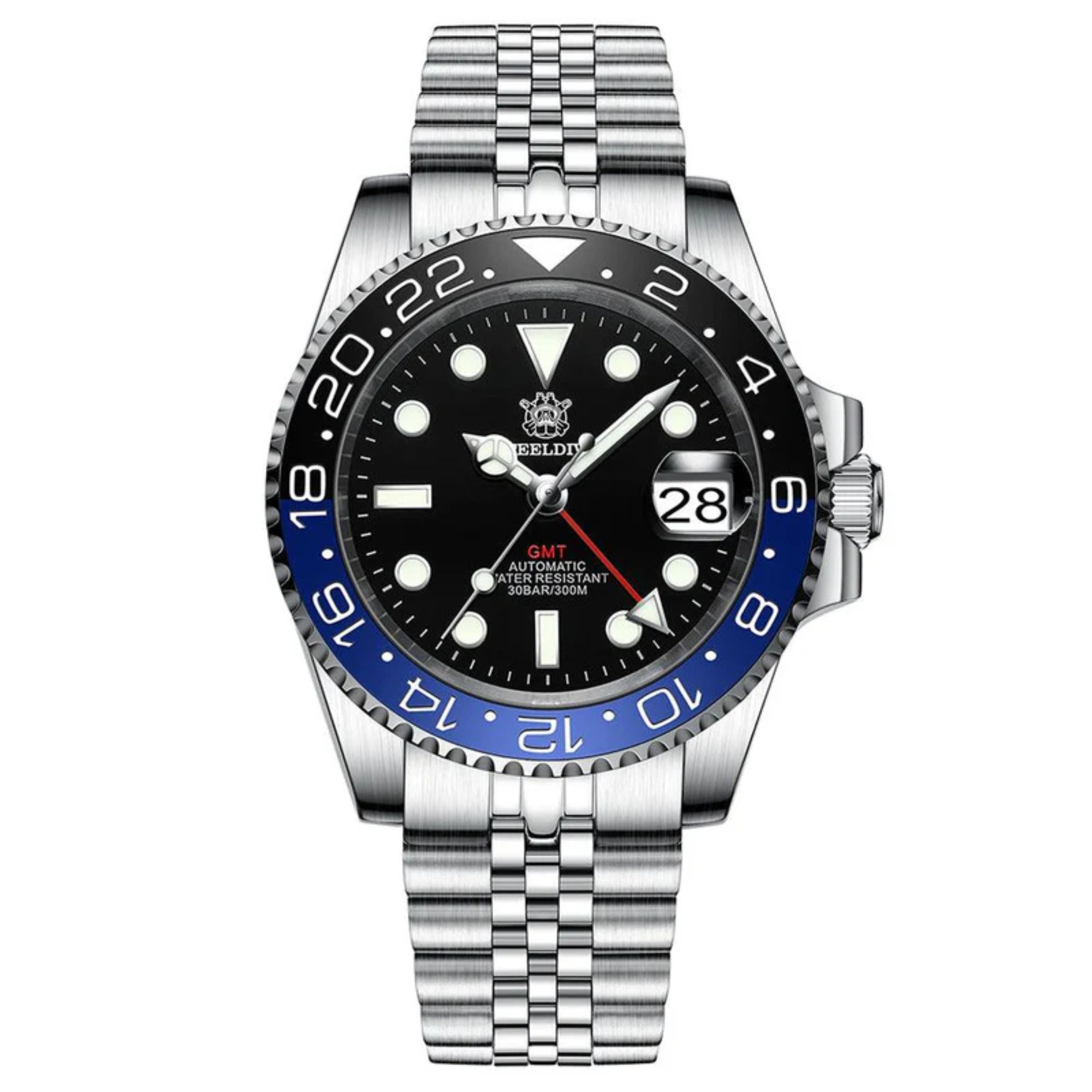 Steeldive SD1993 NH34 GMT Automatic Watch V2 Black/Blue With Jubilee Bracelet