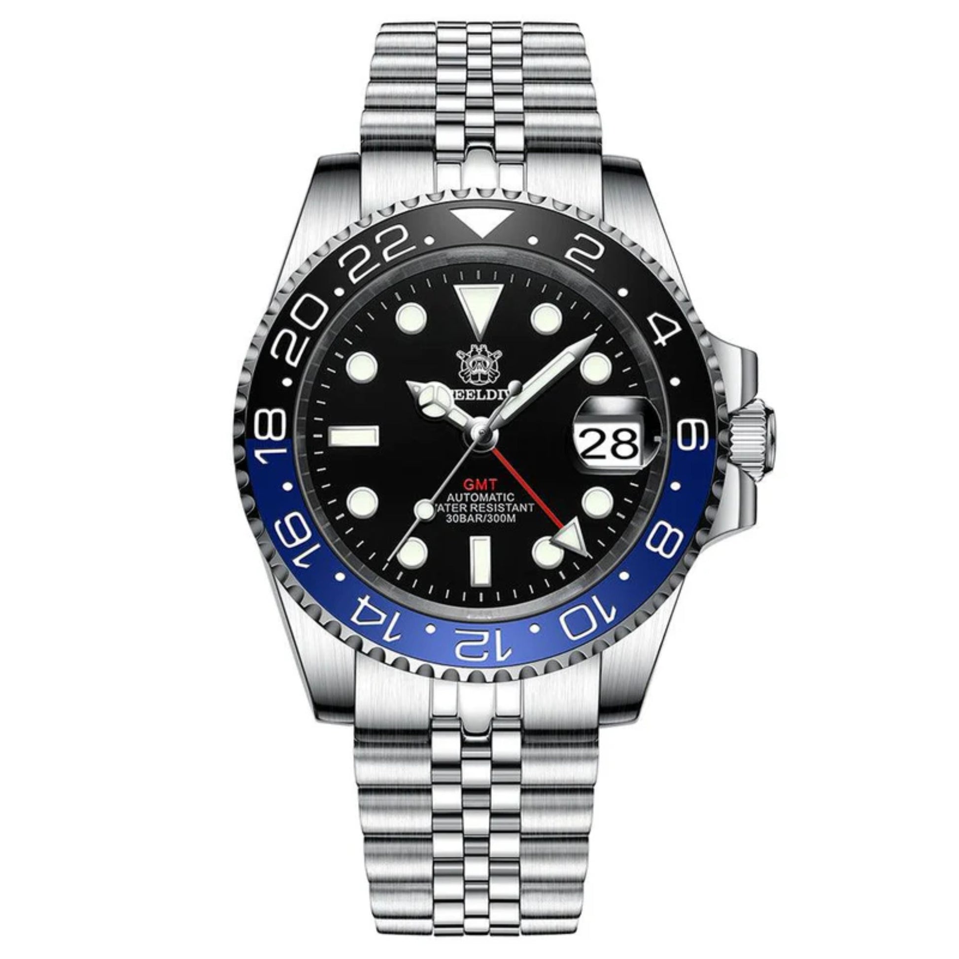 Steeldive SD1993 NH34 GMT Automatic Watch V2 Black/Blue With Jubilee Bracelet