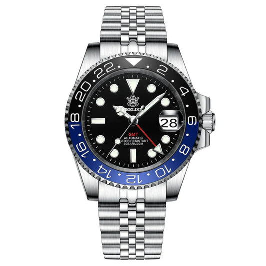 Steeldive SD1993 NH34 GMT Automatic Watch V2 Black/Blue With Jubilee Bracelet