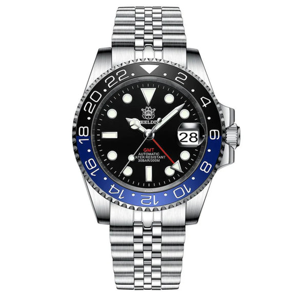 Steeldive SD1993 NH34 GMT Automatic Watch V2 Black/Blue With Jubilee Bracelet