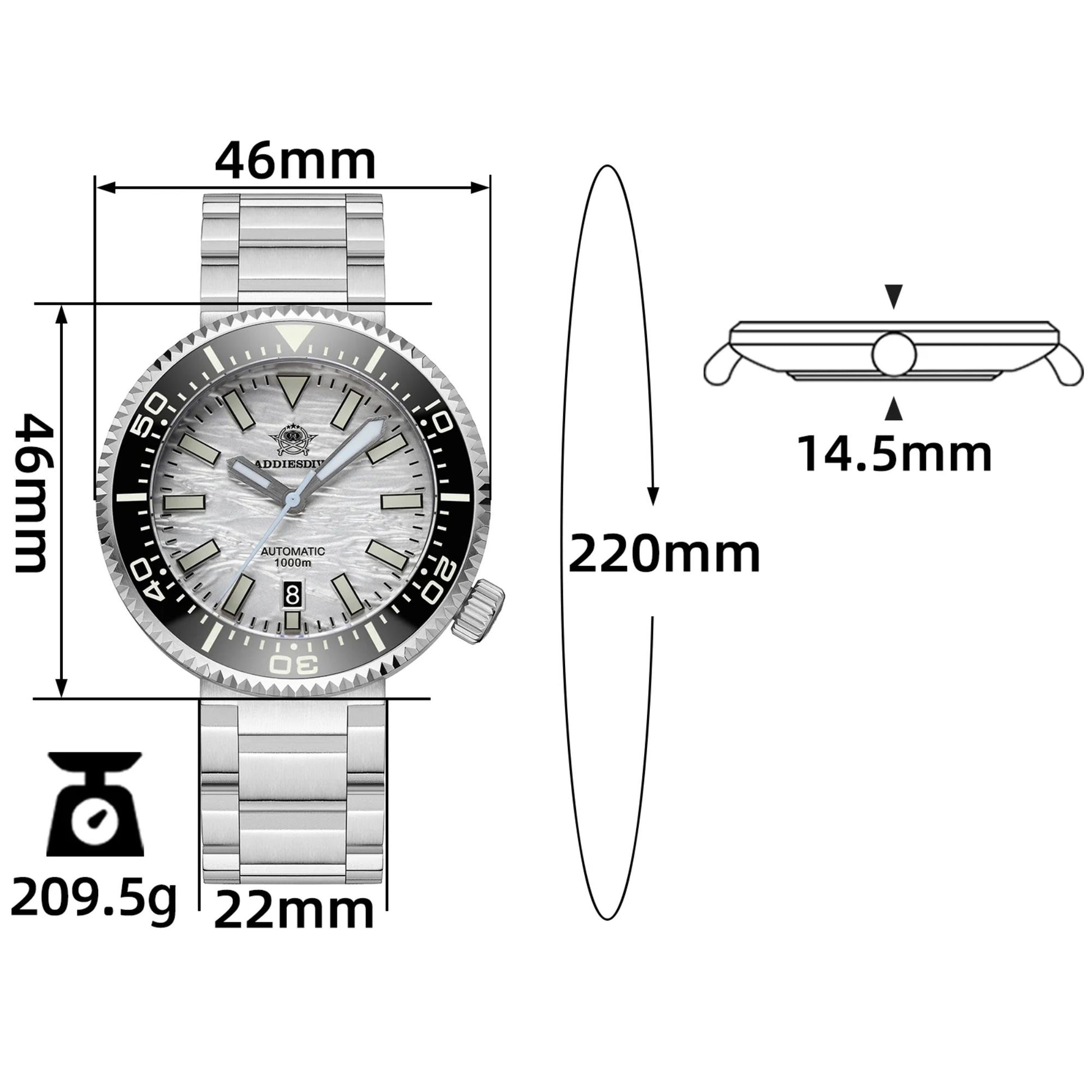 Addiesdive 46mm 1000m Dive Watch AD2069