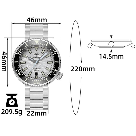 Addiesdive 46mm 1000m Dive Watch AD2069