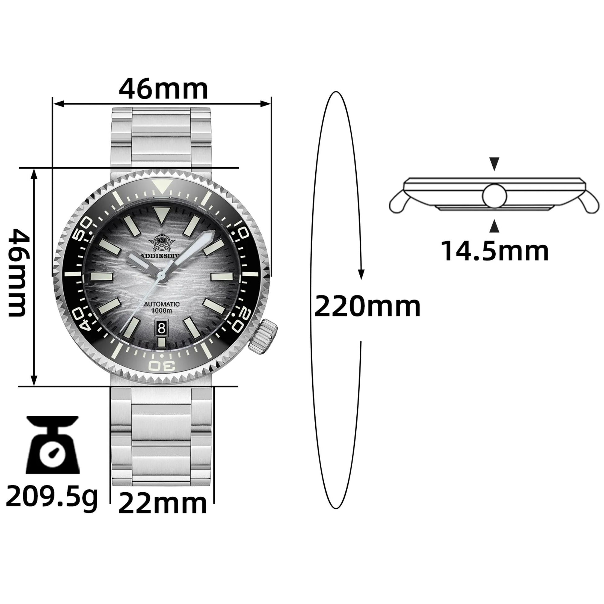Addiesdive 46mm 1000m Dive Watch AD2069