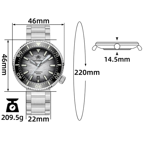 Addiesdive 46mm 1000m Dive Watch AD2069