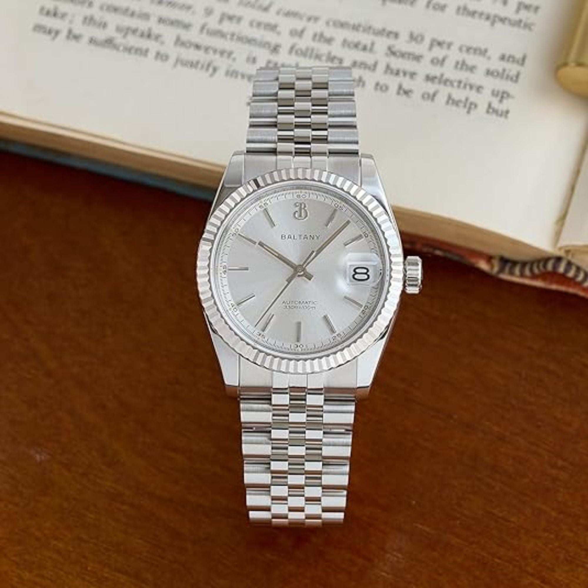 S4084 DJ Dress Watch for Men NH35 Movement Retro 36MM Automatic Wristwatch with Fluted Bezel