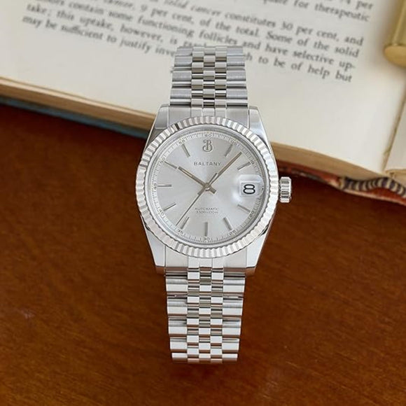 S4084 DJ Dress Watch for Men NH35 Movement Retro 36MM Automatic Wristwatch with Fluted Bezel