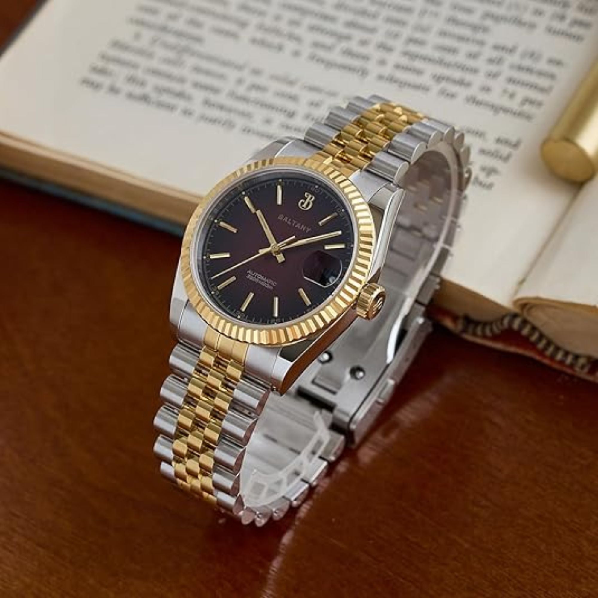 S4084 DJ Dress Watch for Men NH35 Movement Retro 36MM Automatic Wristwatch with Fluted Bezel