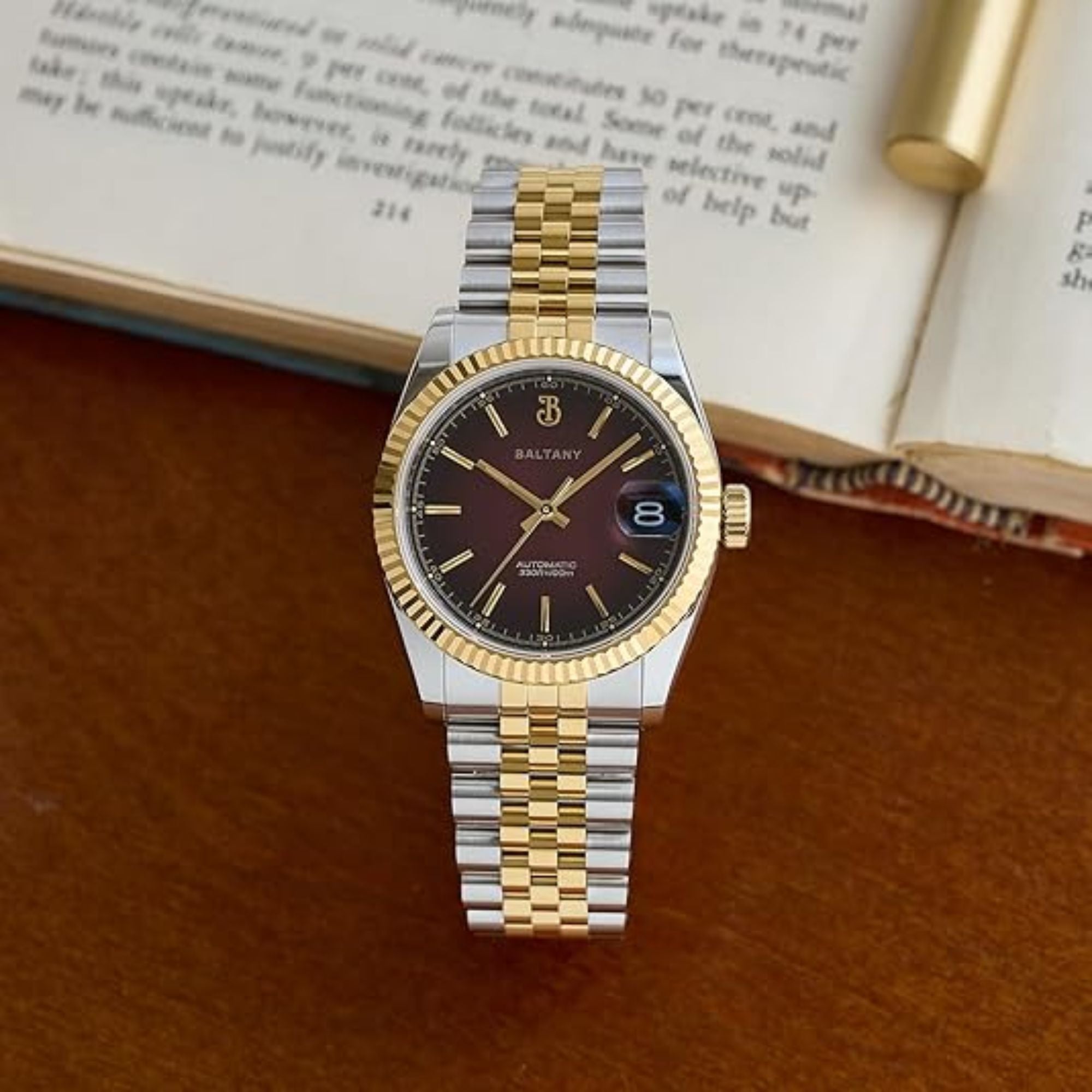 S4084 DJ Dress Watch for Men NH35 Movement Retro 36MM Automatic Wristwatch with Fluted Bezel