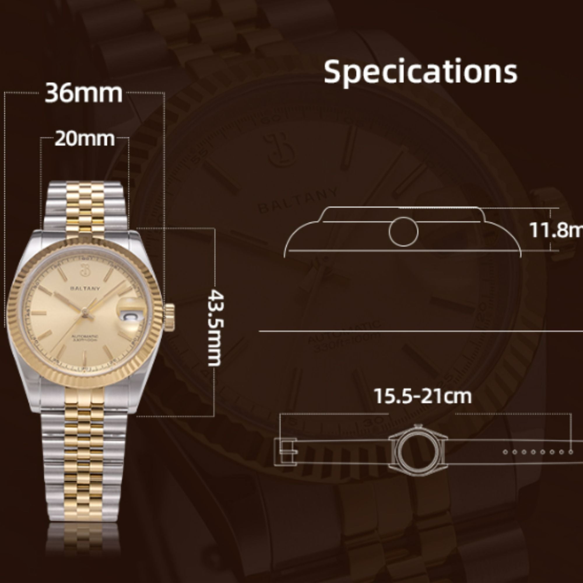 S4084 DJ Dress Watch for Men NH35 Movement Retro 36MM Automatic Wristwatch with Fluted Bezel