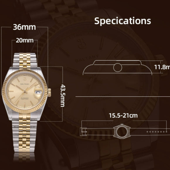 S4084 DJ Dress Watch for Men NH35 Movement Retro 36MM Automatic Wristwatch with Fluted Bezel