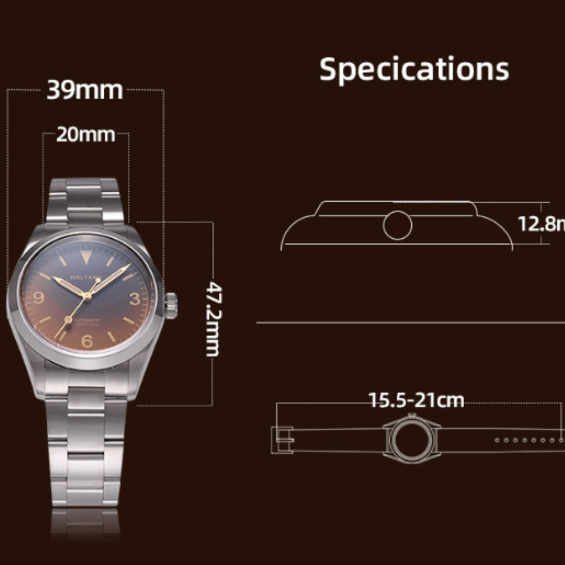 Microbrand Timepiece Distressed Hands 39mm Explorer S4091B - Seiko NH38 Movement